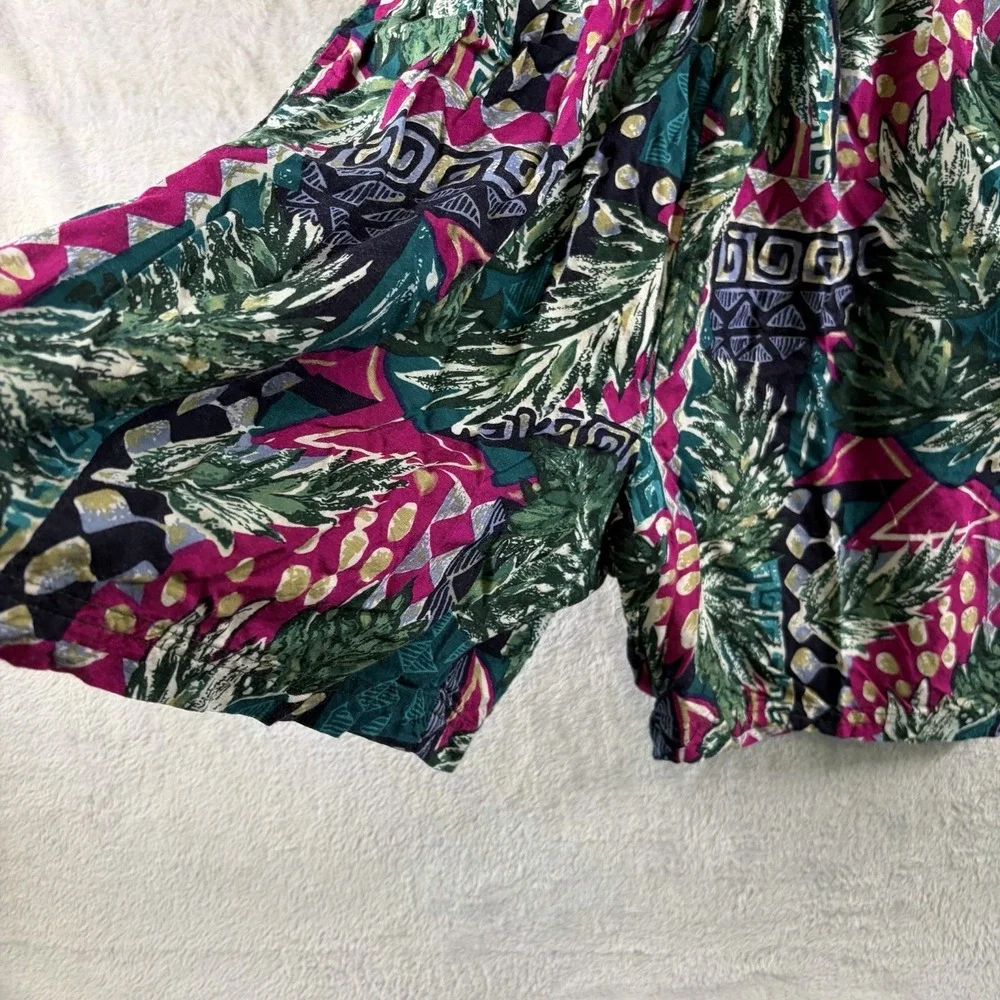 Vintage 90s CA Sport Tropical Romper Sz M Rayon Button Front Elastic Waist